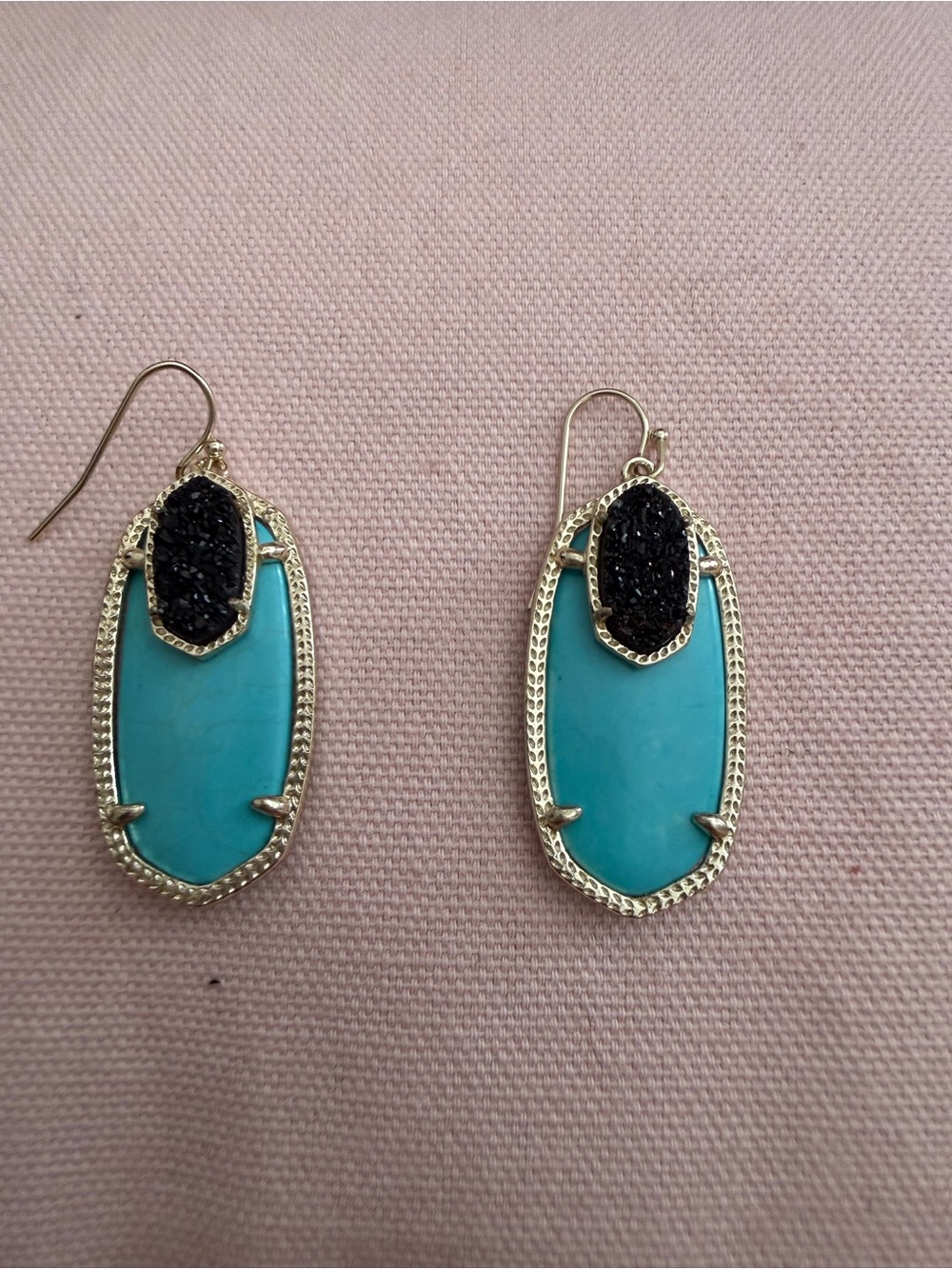 Kendra Scott Turquoise & Black Druzy Gold Drop Earrings